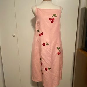 Jessica Howard VTG Spaghetti strap Dress. Pink with cherries, EUC, Sz 16